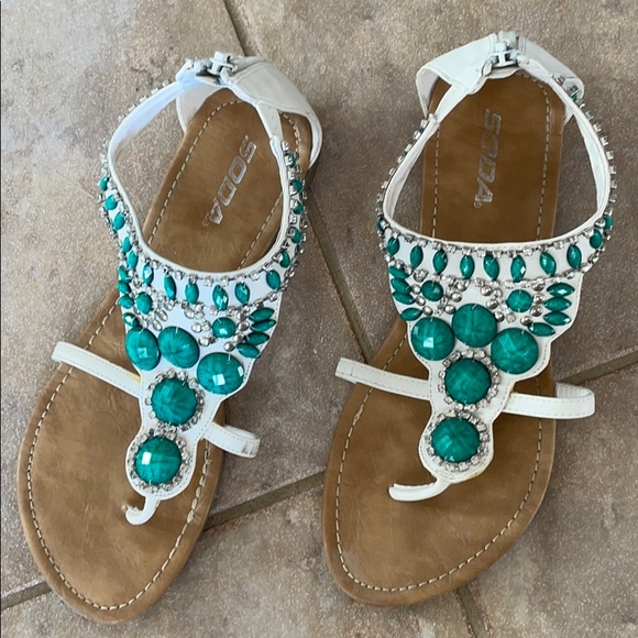 White and Turquoise Gladiator sandals - Picture 2 of 2
